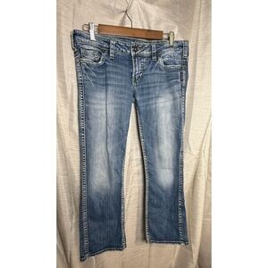 Silver Jeans Co. Frances Capri Jeans Blue Wash Embellished Pockets Women Size 30